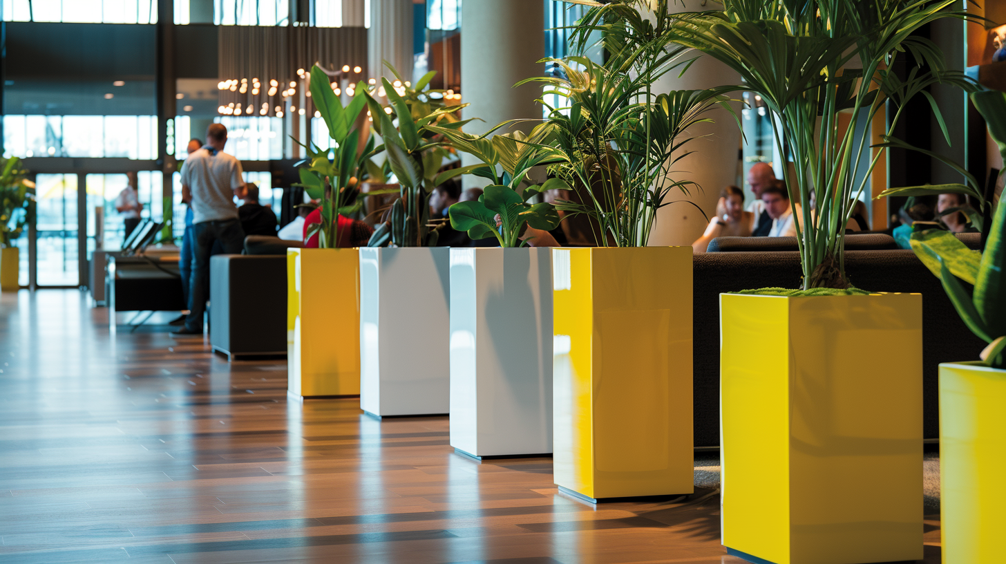 gali 34809 tall cube shaped plant pots placed in a hotel lobby. 2f3478c6 4620 4df7 bc97 f029d789c2ba