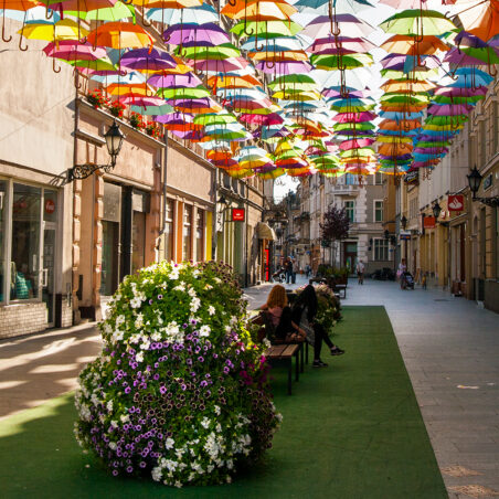 kolorowe parasolki nad ulica leszno