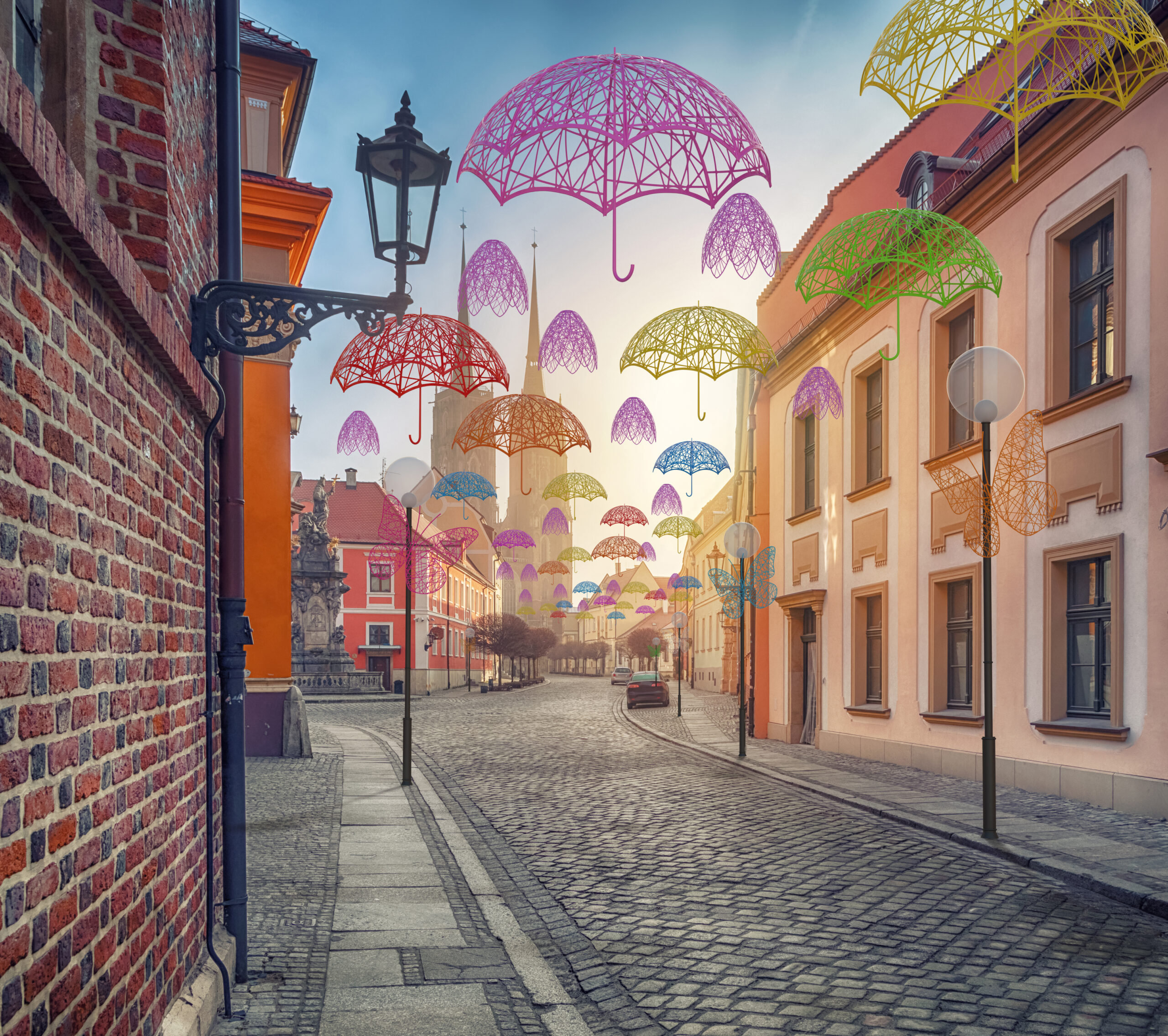 Parasolki nad ulicą we Wrocławiu